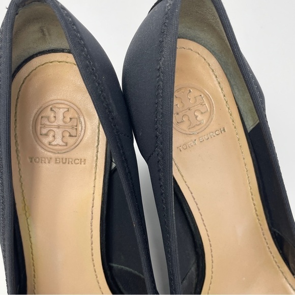 Tory Burch Astoria Black Lancaster Suede High Heel Wedge Pump - Picture 12 of 14